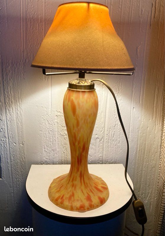 Pied De Lampe En Pâte De Verre Style Gallé - Vintage 42cm, Peint à La Main, Multicolore