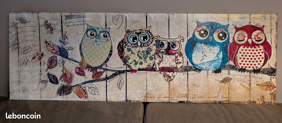 Tableau Toile Hiboux Multicolore Acrylique 90 x 30 cm (image 1)