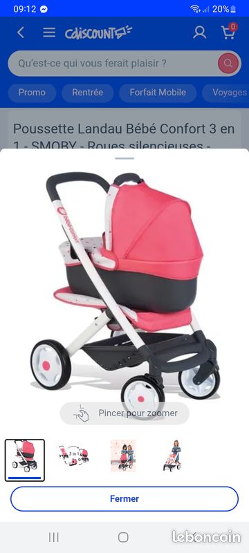 Poussette Landau Bébé Confort en SMOBY Roues silencieuses