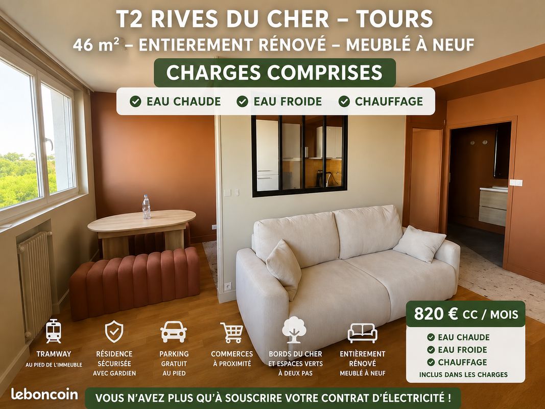 Appartement 2 pièces 46 m² · à Tours · 46 m² · 820 €