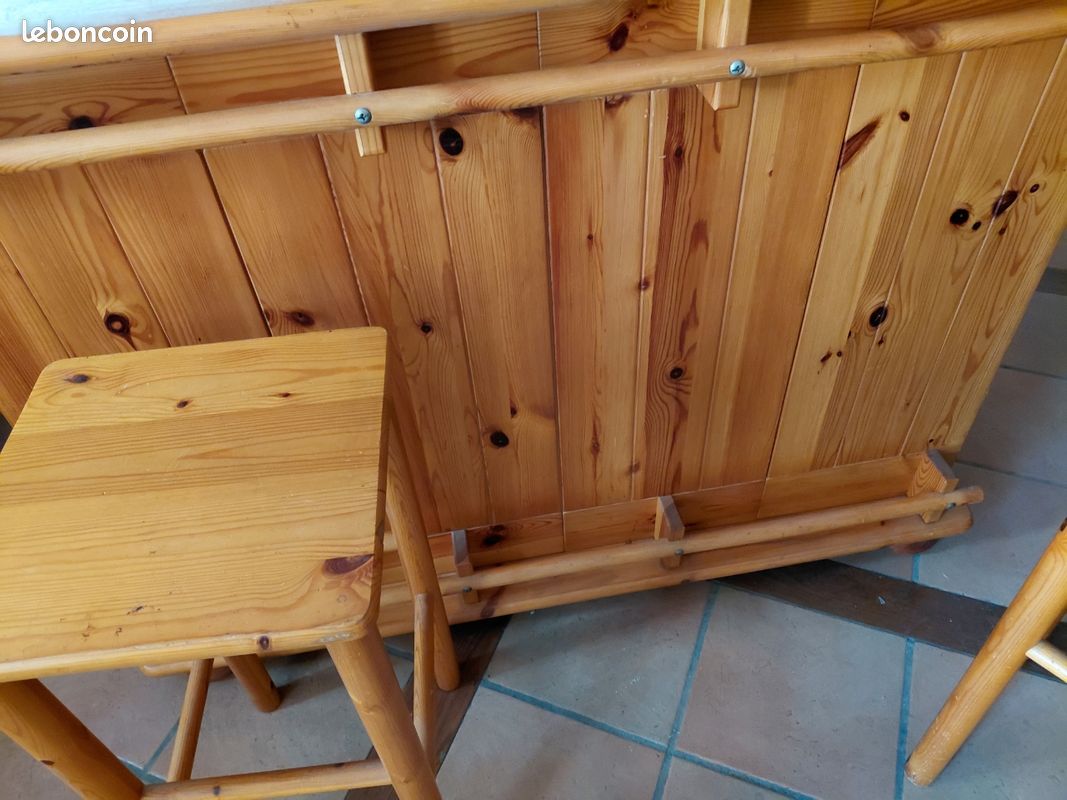 Bar et 2 tabouets hauts en pin (image 2)