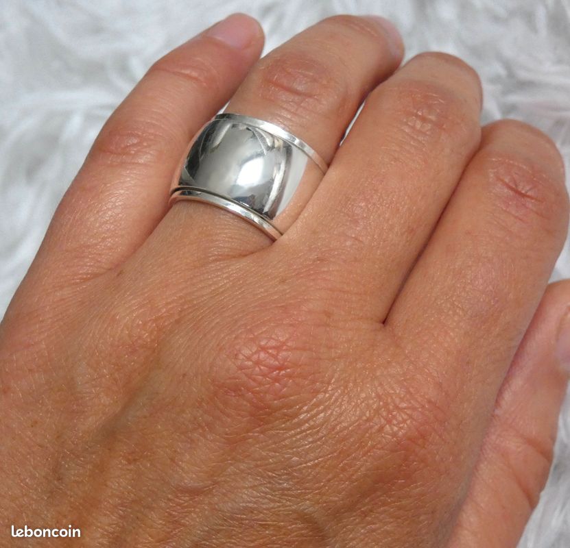 Bague Ancienne Large Anneau En Argent Massif 925 - Taille 54 - Occasion