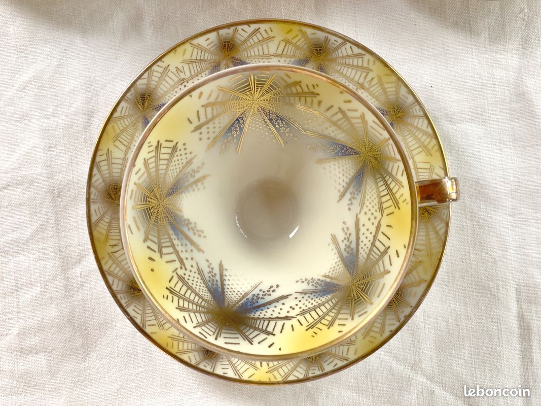 Trio de tasses et soucoupes sur piédouche 1950 porcelaine - Bavaria Elfenbein- (image 18)