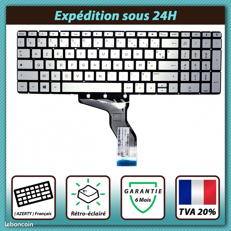 Clavier AZERTY Français Pour HP 15-BS / 15-BW - Référence 9Z.NE1BW.101 - Rétroéclairé - Neuf