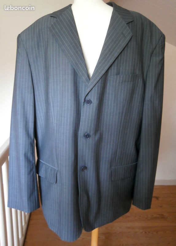 Costume homme gris clair à rayures taille XXL (veste taille 60 et pantalon taille 52) en très bon état n°1140 (image 4)