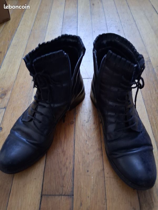 Bottines noir Femme 40, lacets devant et fermeture éclair sur le côté intérieur (image 1)