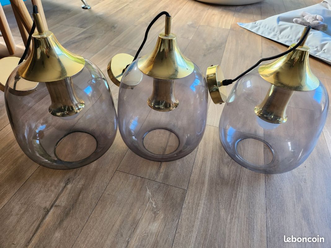 Suspensions en verre fumé et laiton- style moderne chic (image 2)