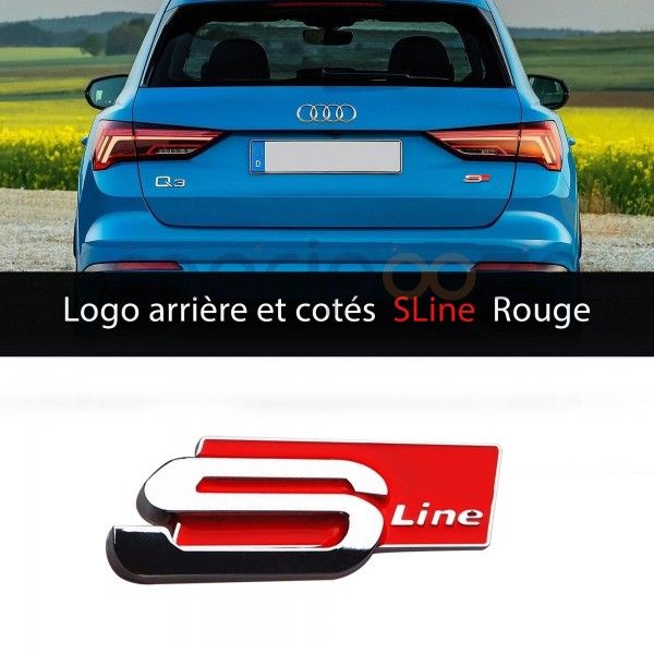 Emblème logo Audi SLine arrière coffre Ailes Rouge Silver 80x30 MM -  Équipement auto
