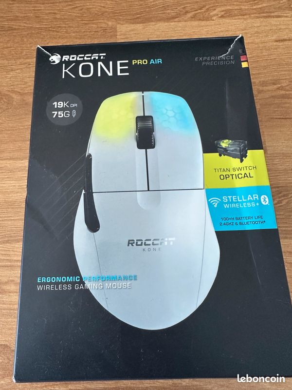 Souris Gaming Sans Fil Roccat Kone Pro Air Blanche – 19 000 DPI (image 1)
