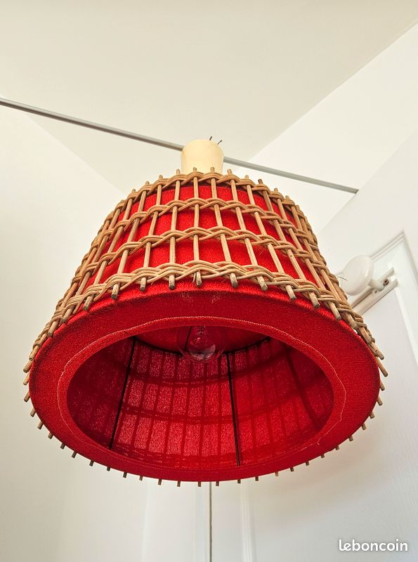 Paire De Lampe De Chevet En Opaline Orange Et Leur Abat-jour En Tissu Vintage Mosaic