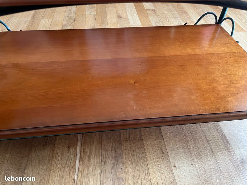 Table basse fer forgé - bois avec plateau en verre (image 3)