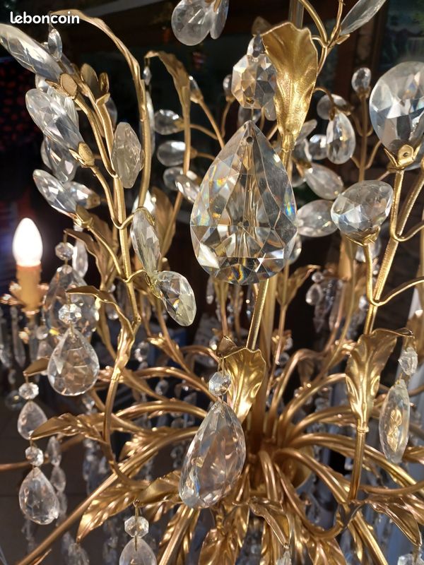 Lustre PARIS 6L Métal Laiton Antique, Pampilles Cristal Clair Et Gouttes E14 Max 6x60w Diametre 70cm 88288781