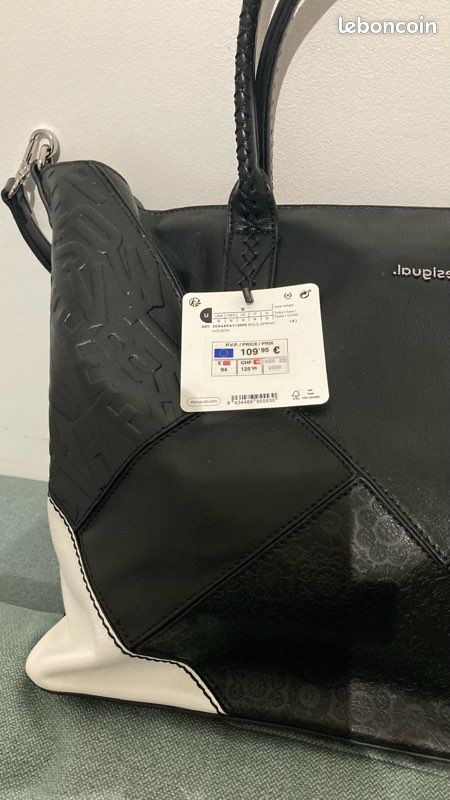 Neuf Grand sac desigual noir et blanc cabas Accessoires Bagagerie