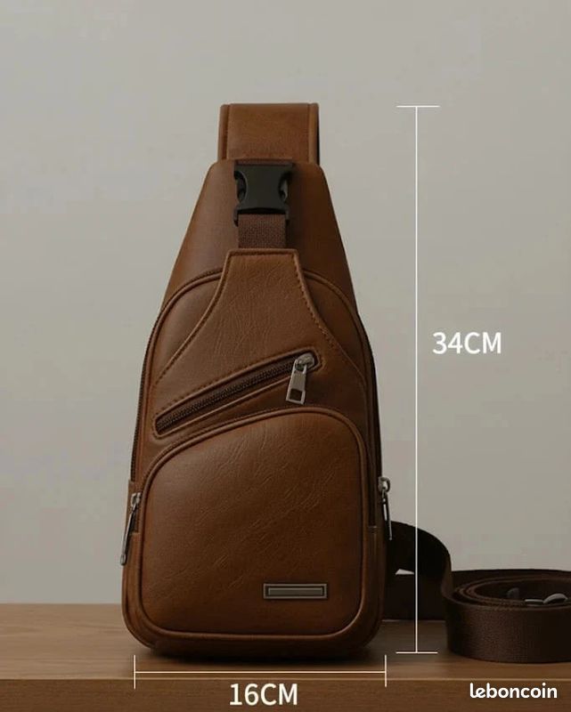 Sac Bandoulière Homme Marron - Grand Modèle Réglable En Simili Cuir - Neuf Avec étiquettes