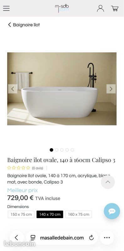 Baignoire ilot ovale mat (image 1)