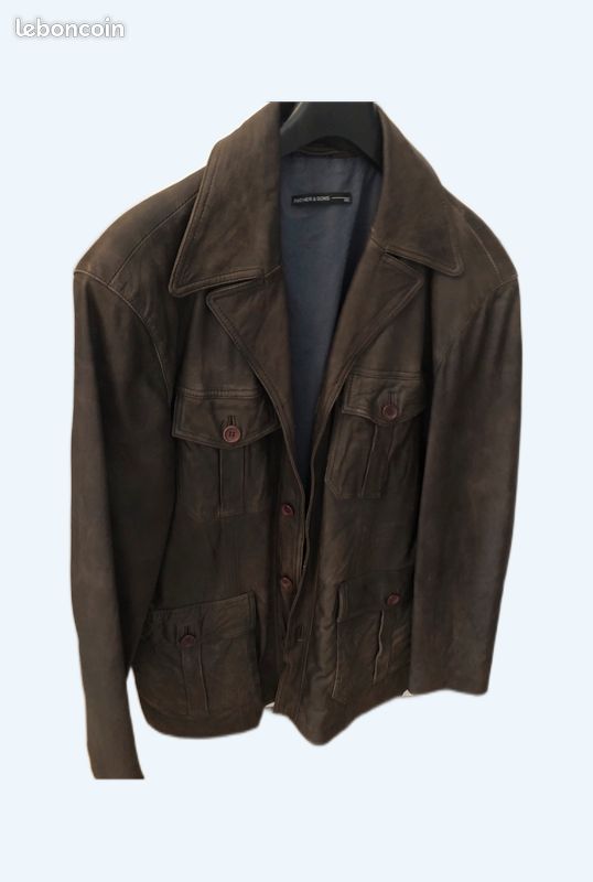 Veste cuir marron homme en tbe (image 1)