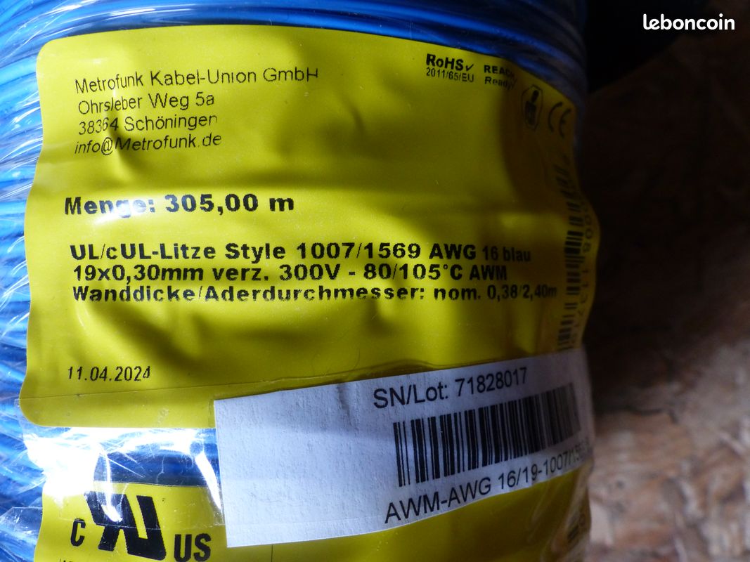 305m Fils de raccordement toronnés étamés, isolation PVC 1007/1569 (image 2)