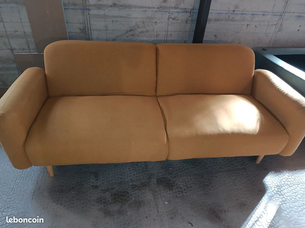 Canapé convertible jaune moutarde (image 1)