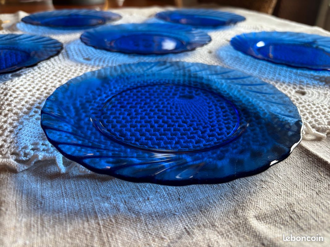 Vancasso Lot 6 Assiettes Dessert Bonbon Bleu – 19,4 Cm Peint Main Rustique – Vaisselle Céramique Micro-ondes Lave-vaisselle – Style Vintage Gourmand