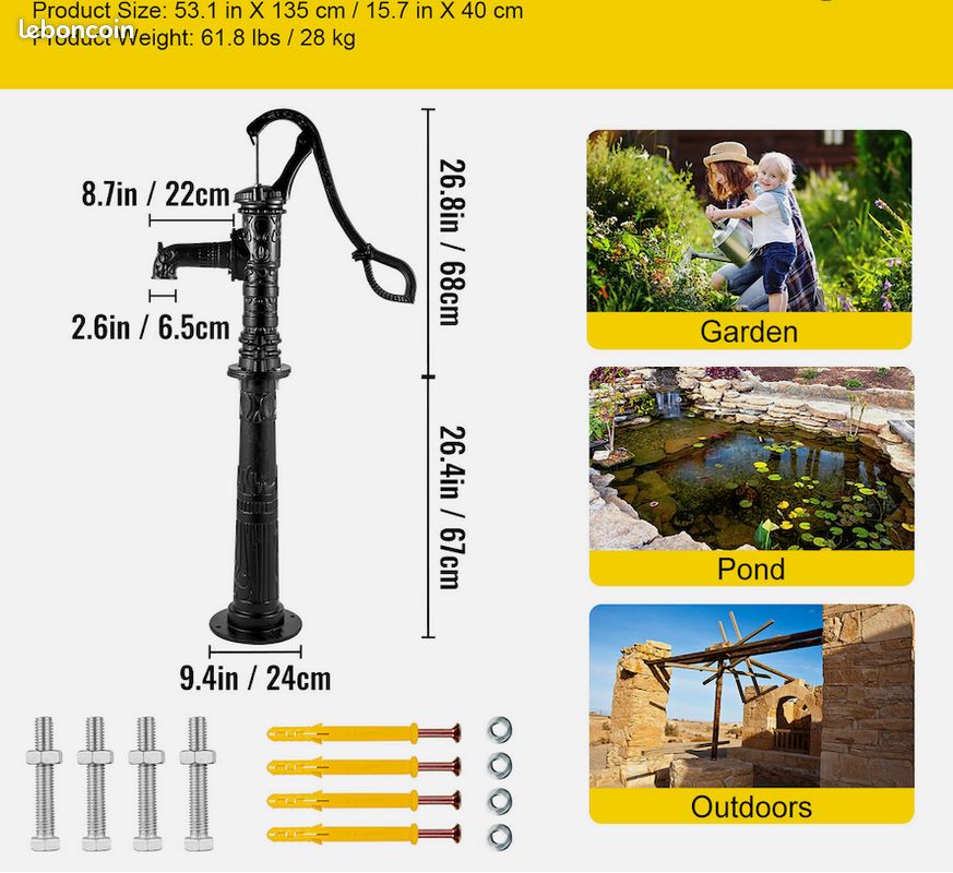 Pompe à Eau Manuelle Fonte - 135cm (maxi 6m) - Neuf – Livraison comprise ⭐ ⭐ ⭐ (image 3)