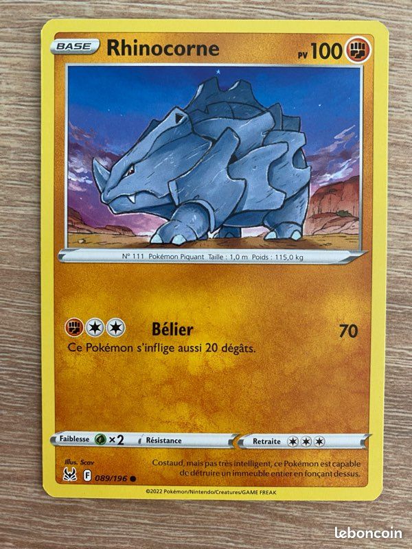 Carte Pokémon Rhinocorne 089/196 - Origine Perdue - FR (image 1)