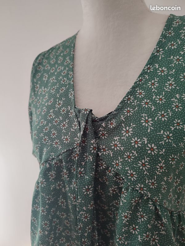 Top blouse motif fleurs vert S 36 (image 3)