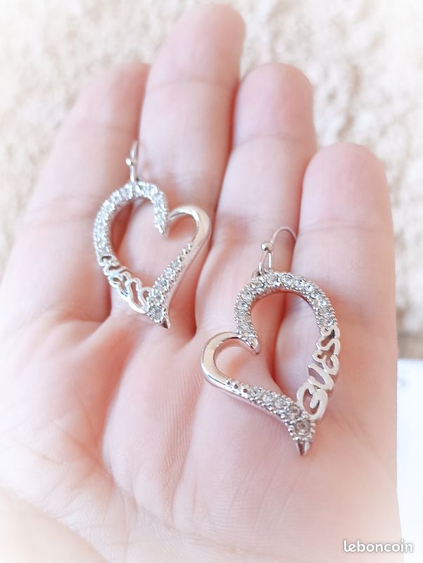 Boucles d'Oreilles Pendantes Coeur Bicolore Balenciaga en Métal Argenté et Doré Métallisé ref