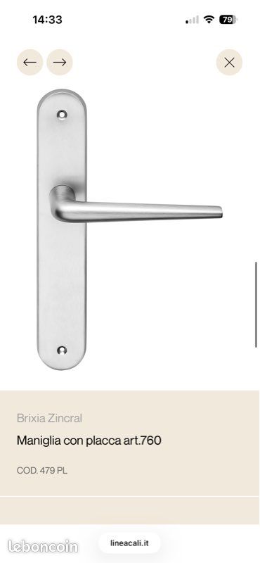 Lot de 12 poignées de porte design BRIXIA ZincRal – Fabrication italienne – Neuves (image 1)