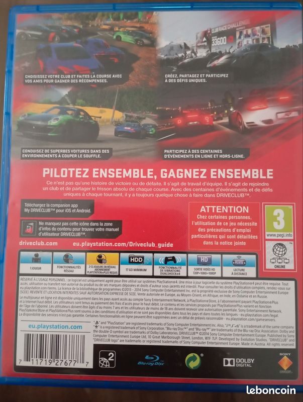 Jeu Driveclub Pour PlayStation 4 - Version PAL Française, Bon état