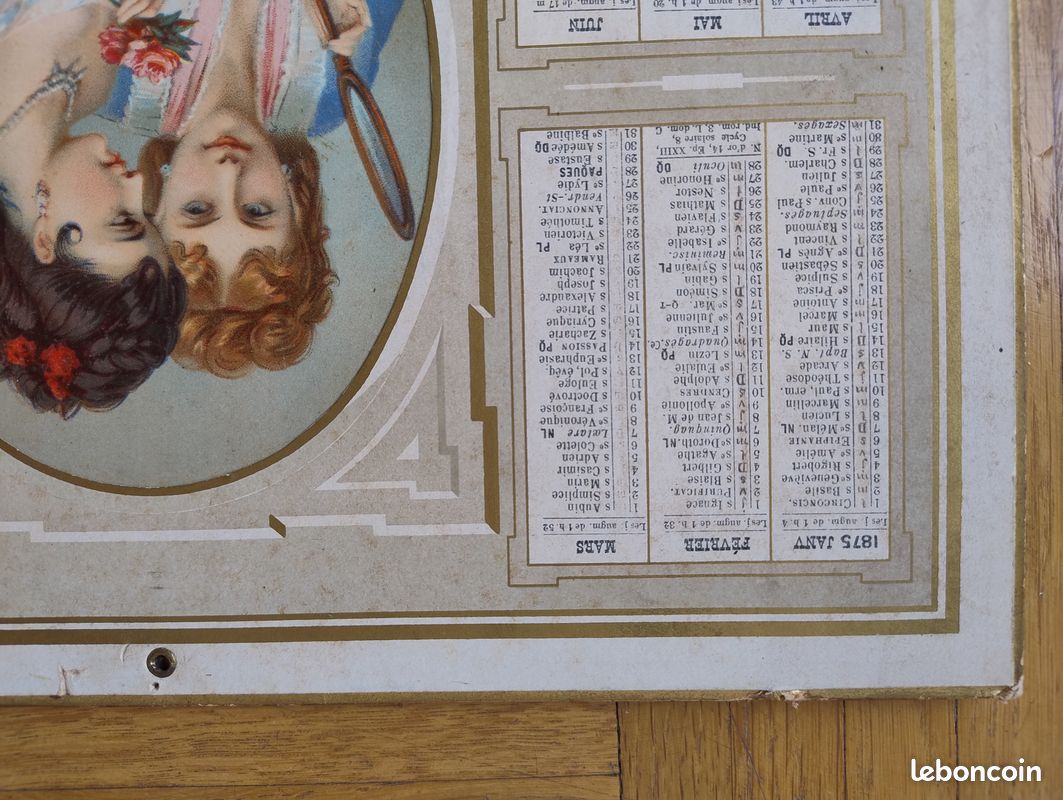 Ancien Calendrier Mural En Carton – Vintage Français – Objet Déco Rétro