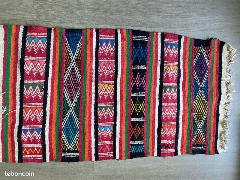 Grand Tapis Kilim En Laine Tissé Main – Motifs Géométriques, 206x152 Cm