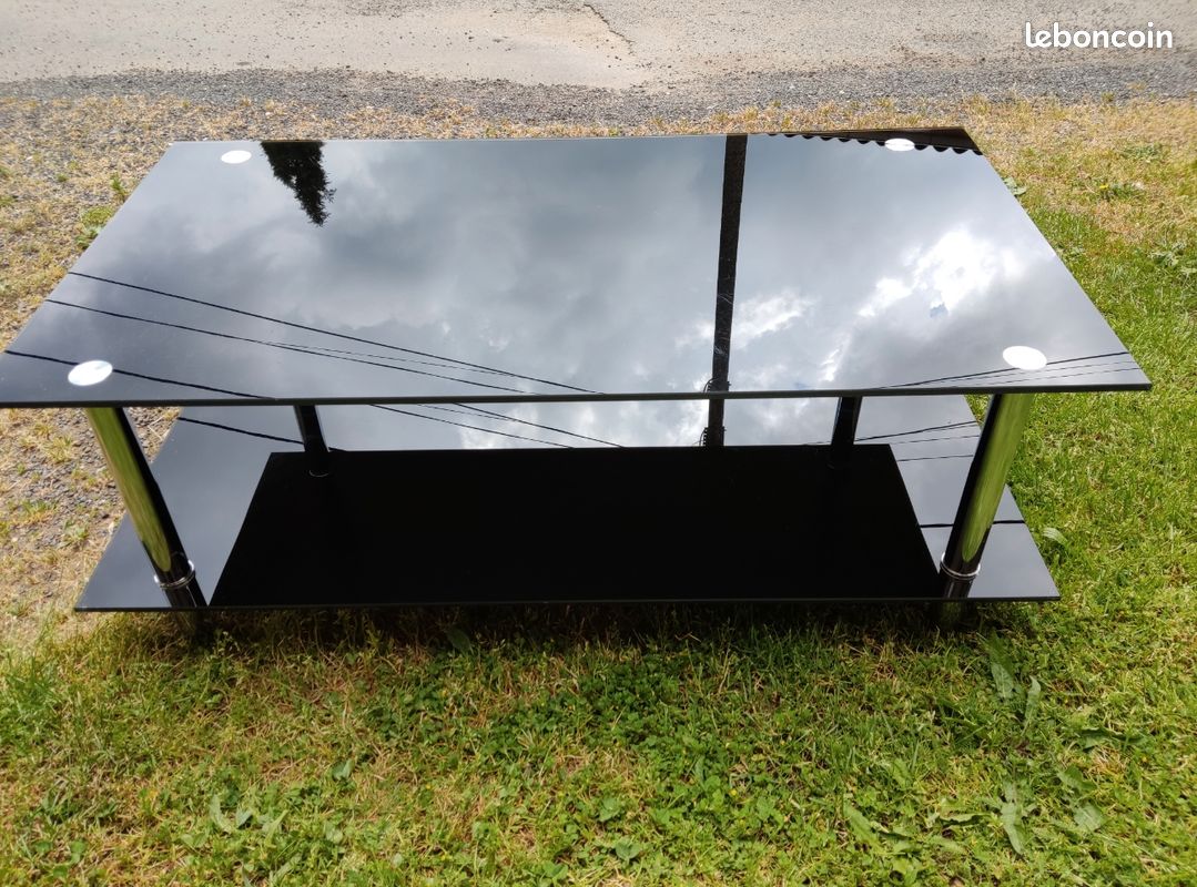 Table basse verre noir et chrome (image 3)