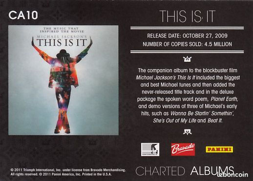 Michael jackson panini 2011 - Charted Albums Gold #CA10 (image 2)