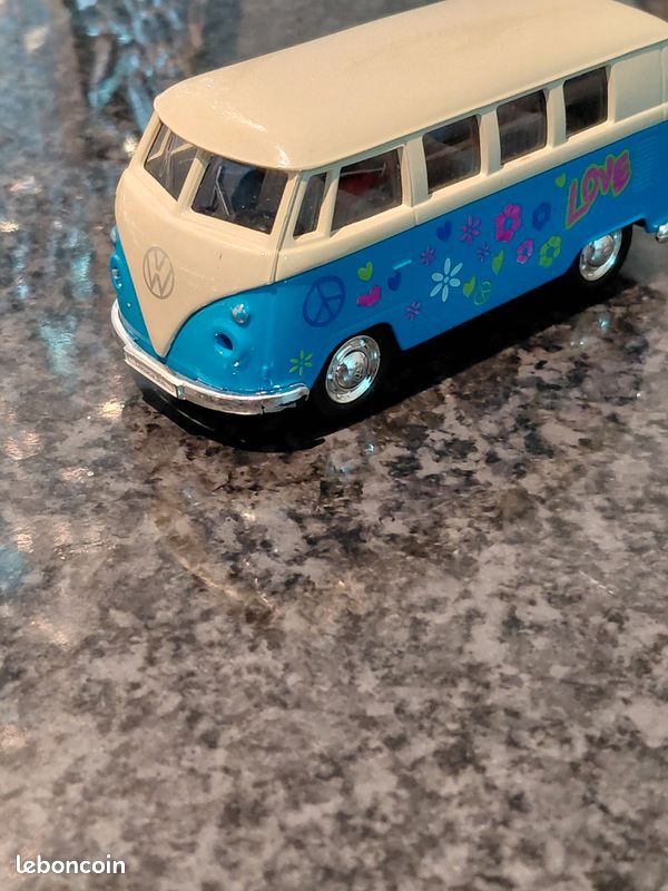 Combi volkswagen t1 1963 welly bleu et blanc peace and love 1/38 (image 4)