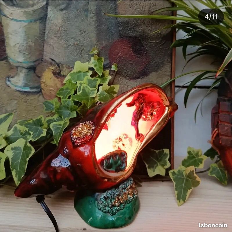 Lampe veilleuse coquillage Vallauris signée Bigorneau céramique vintage décor marin (image 3)