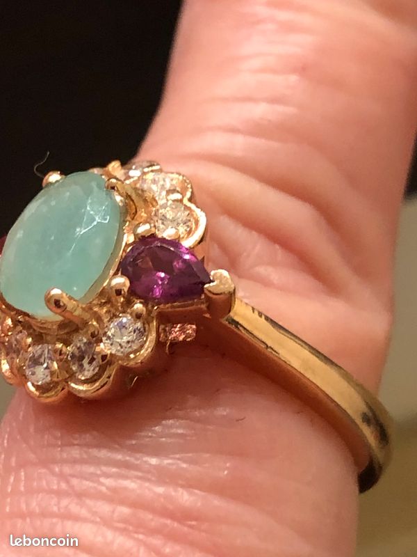 Bague En Or Jaune 14K Avec émeraude Naturelle De Zambie 1.23ct & Diamants - Sur Mesure