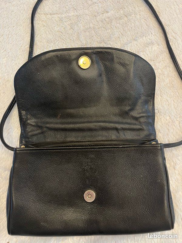 Sac bandoulière Texier vintage cuir noir véritable – fabrication française (image 6)