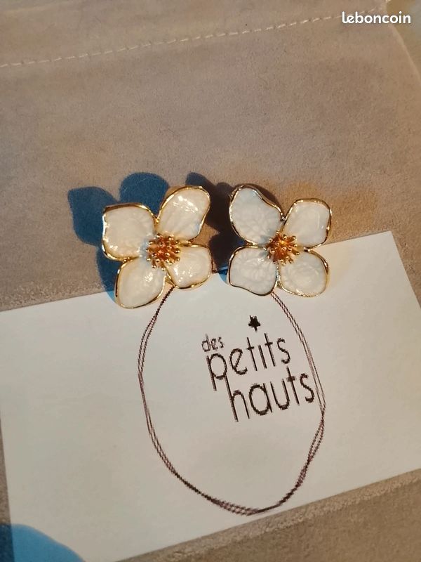 Boucles d'oreilles cercle acier doré et émail blanc SO OR