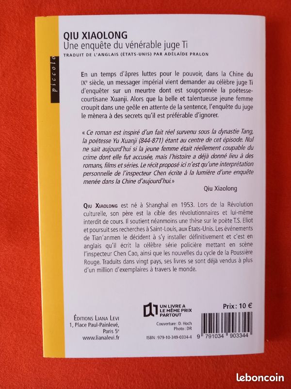Qiu Xiaolong. Une enquête du vénérable juge Ti. Ed liana levi (image 3)