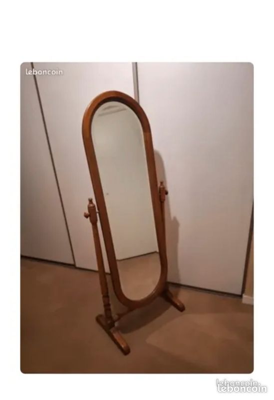 Miroir biseauté sur pied / à bascule, en bois (miroir psyche), excellent état (image 2)