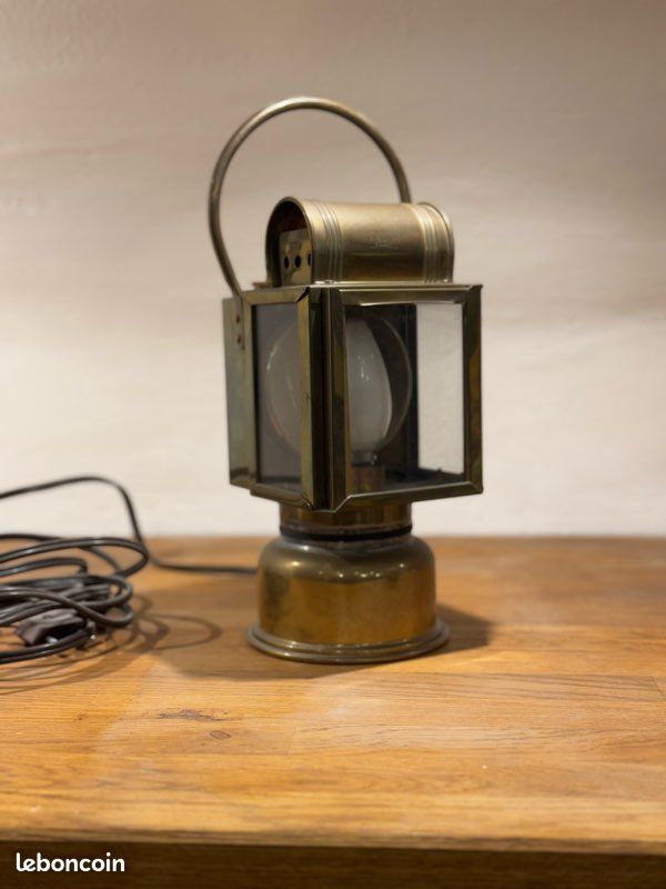 Ancienne lanterne de train électrifiée en laiton lampe vintage décoration industrielle (image 1)