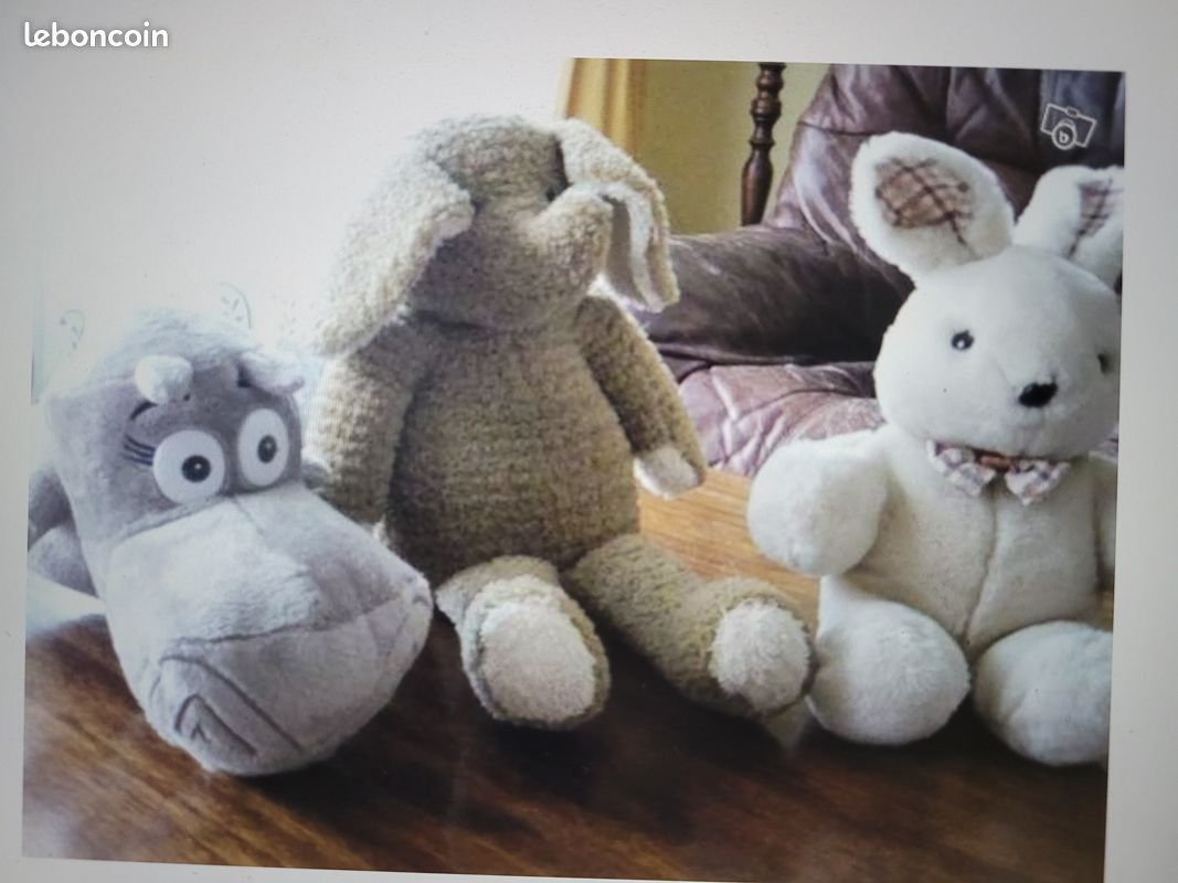 Eléphant, lapin, hippopotame (peluches) (image 1)