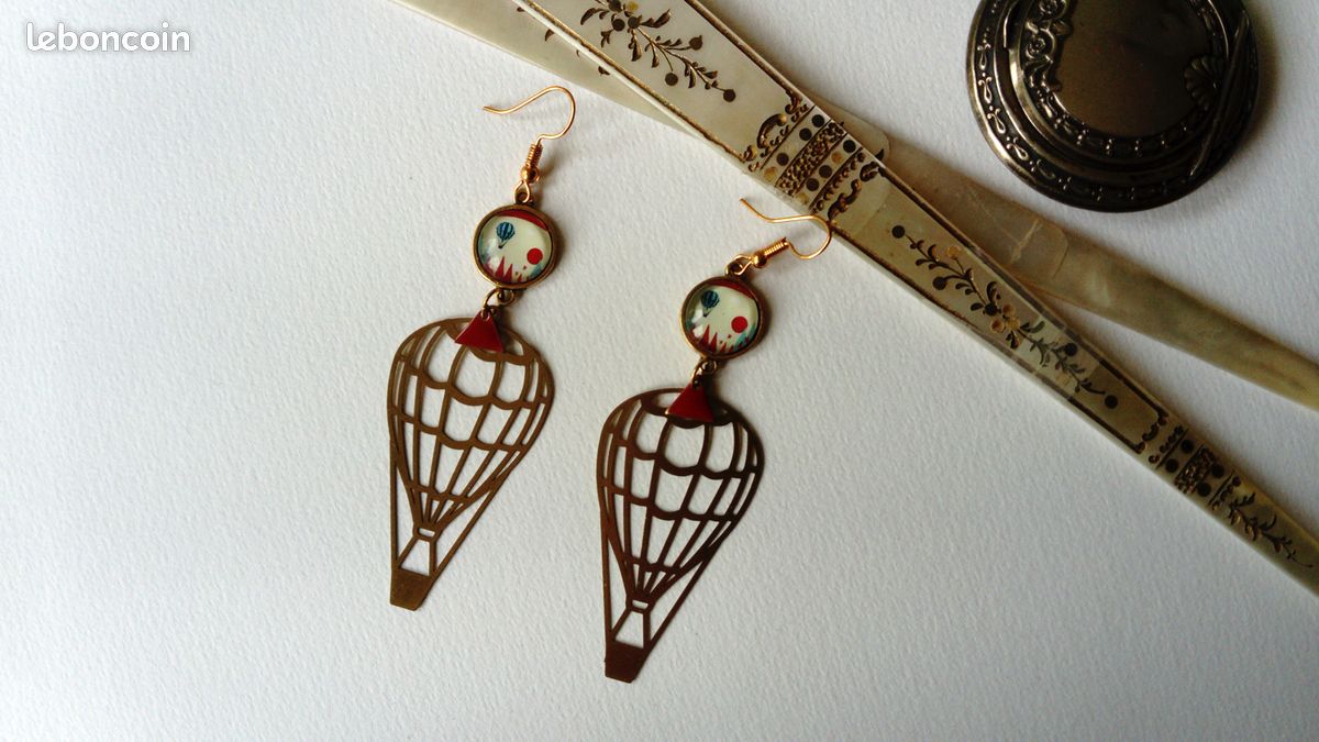 Boucles d'oreilles pendantes Dormeuses Art Déco Années 30 Vintage Rétro Graphiques Neuves Création artisanale Fait main (image 6)