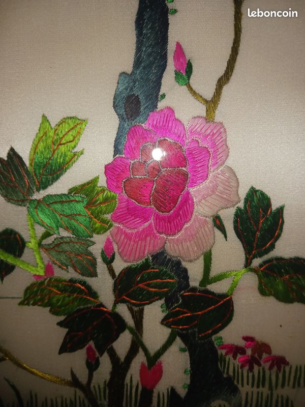TABLEAU CHINOIS ANTIQUE Signe Broderie Sur Soie Oiseau Sur Branche Tbe EUR 164,00 - FR
