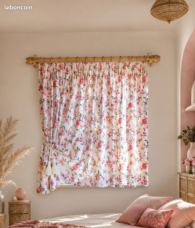 🌸 Rideau blanc fleuri en coton 🇫🇷 | Bohème chic, Japandi & romantique (image 1)