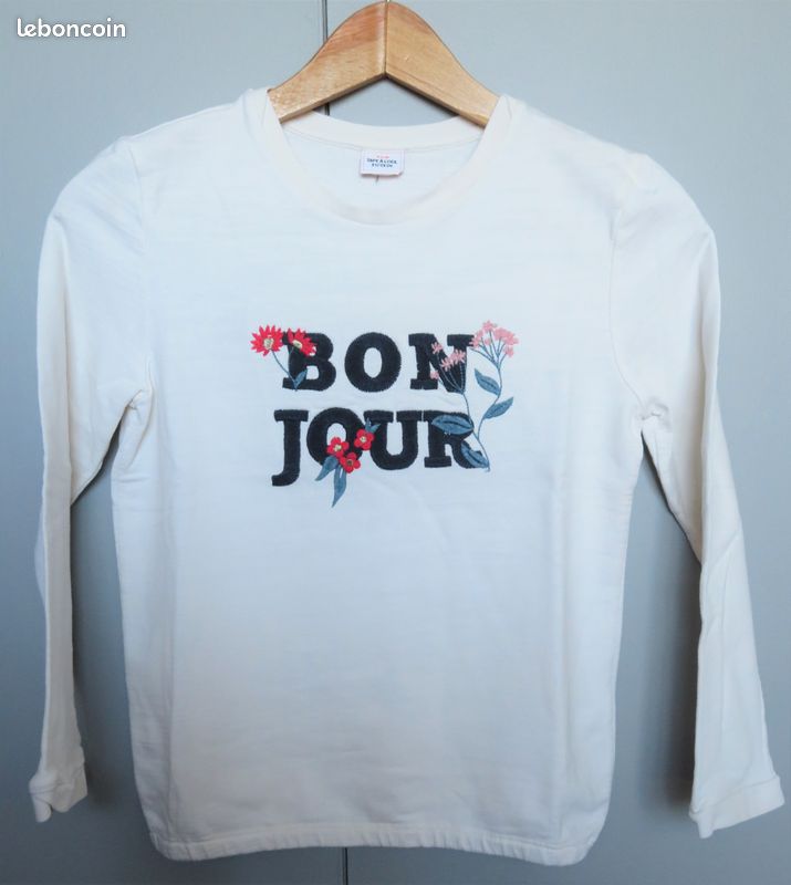 Sweat Fille brodé BONJOUR - Taille 8 ans (image 1)