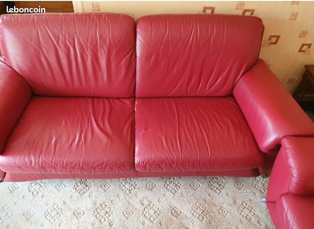 Canapé et fauteuils en cuir véritable (image 4)