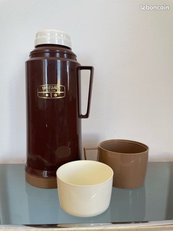 Serviteur De 2 Bouteilles THERMOS Vintage, Sacoche En Skaï Marron, état Neuf