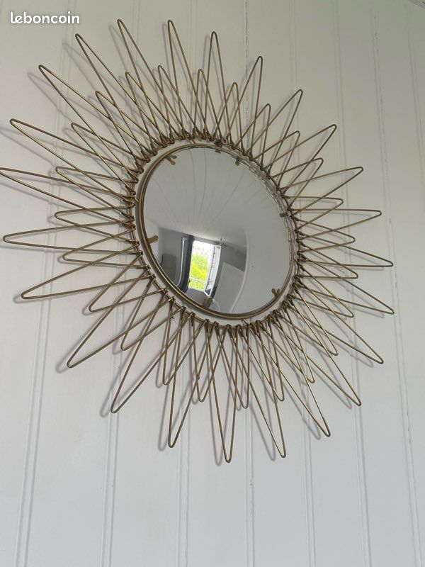 Rare grand Miroir Sorcière Vintage 1950 en laiton doré (image 10)