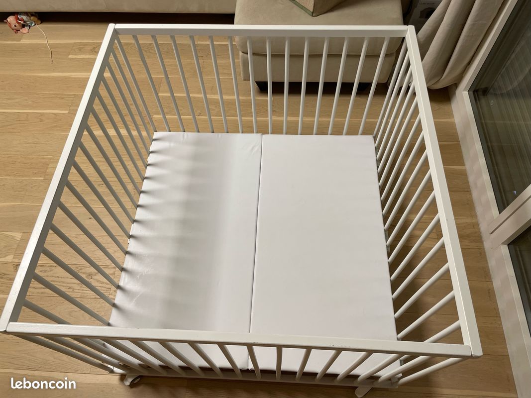 Parc Bébé En Bois Sämann 100x100cm - Réglable En Hauteur - Matelas Inclus - Testé TÜV